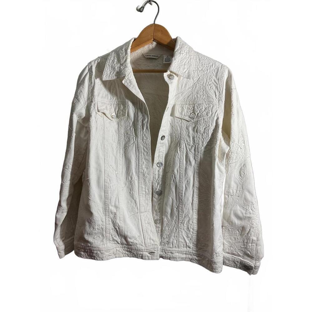 Laura Ashley White Embroidered/Sequin Cotton Jacket - Medium